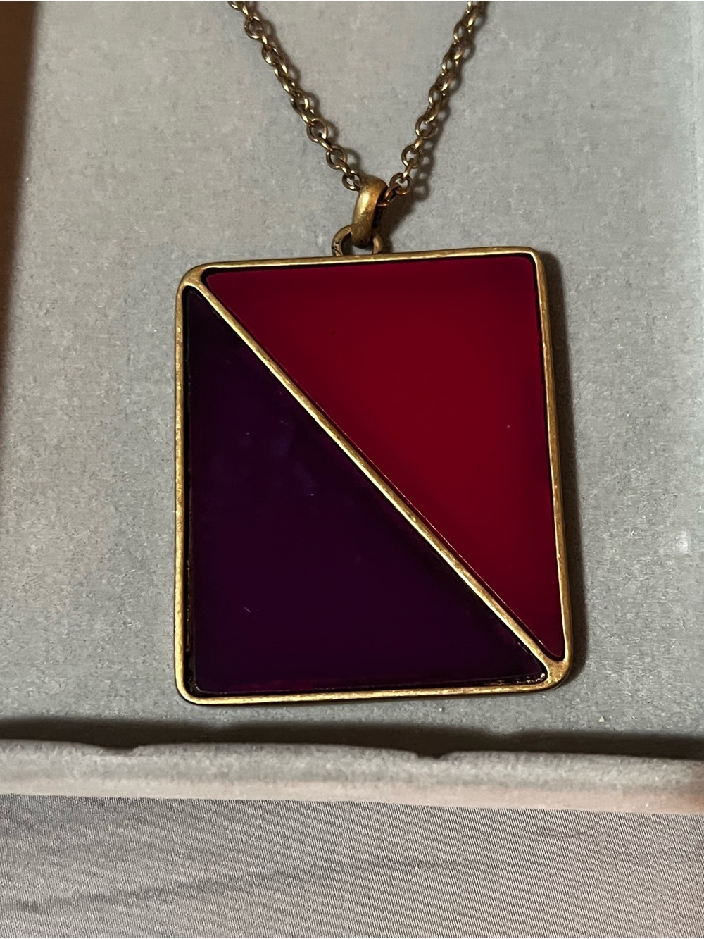 Gold-Tone Red and Purple Geometric Pendant Necklace